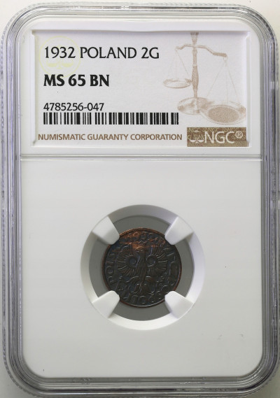 II RP 2 grosze 1932 NGC MS65 BN (2 MAX)