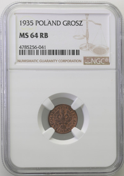 II RP 1 grosz 1935 NGC MS64 RB
