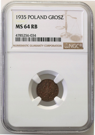 II RP 1 grosz 1935 NGC MS64 RB