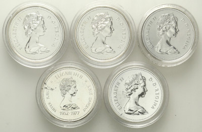 Kanada 1 dolar SREBRO zestaw 5 sztuk st.1