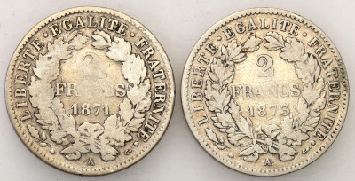 Francja 2 franki 1871 + 1873 lot 2 szt. st.3