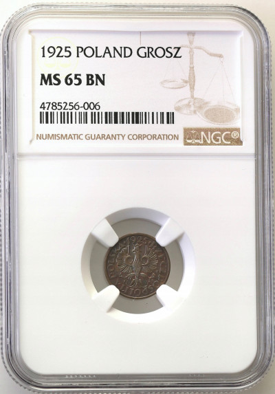 II RP 1 grosz 1925 NGC MS65 BN