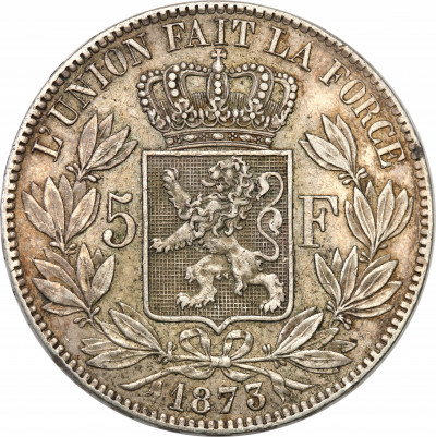 Belgia 5 franków 1873 st.3+