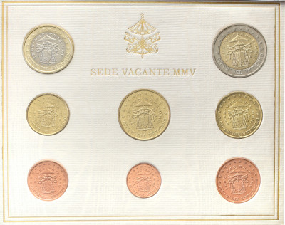 Watykan SEDE VACANTE 2005 zestaw 8 szt st.1
