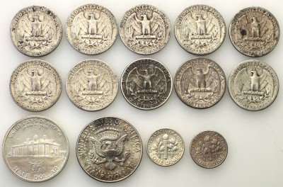 USA monety srebrne różne 14 szt. st.3