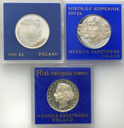 PRL monety srebrne 1972-1977 lot 3 szt st.L/L-