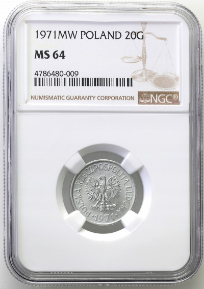 PRL 20 groszy 1971 NGC MS64