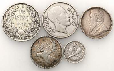 Świat monety srebrne różne 5 szt. st.3