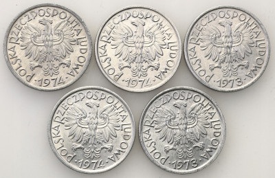 PRL 2 złote 1973/74 aluminium 5 szt. st.1-/2+