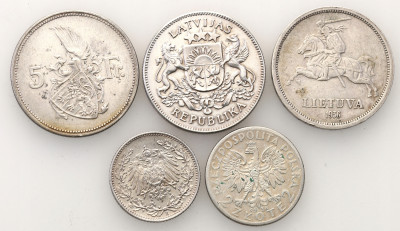 Europa monety srebrne różne 5 szt. st.3/3+