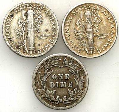 USA 10 centów SREBRO 3 szt. st.3/3+