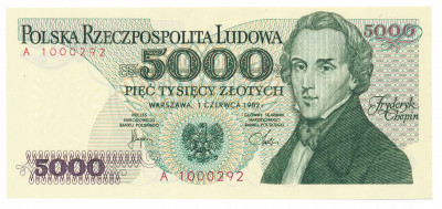 Banknot 5000 złotych 1982 seria A st.1 UNC