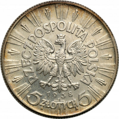 II RP 5 złotych 1938 Piłsudski st.2+ RZADSZE