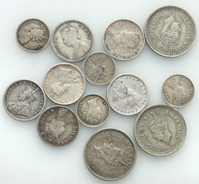Indie (bryt.) monety srebrne XIX/XX w. 13 szt st.3