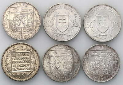 Czechy Słowacja Szwecja monety 6 szt SREBRO st1/1-