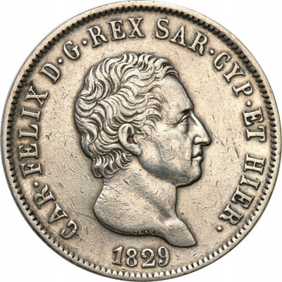 Włochy Sardynia 5 Lire 1829 (kotwica) st.3