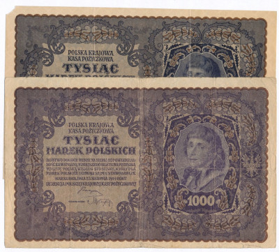 Banknoty 1000 marek polskich 1919 lot 2 szt. st.4