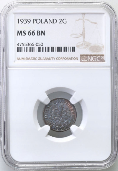 II RP 2 grosze 1939 NGC MS66 BN (MAX)