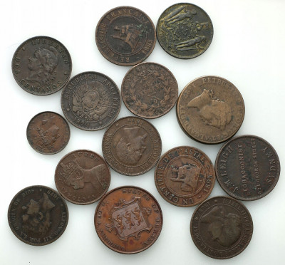 Świat XIX w. miedź monety 14 sztuk różne st.3