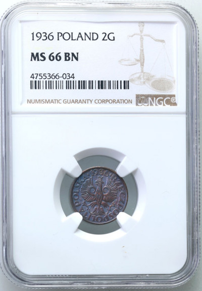 II RP 2 grosze 1936 NGC MS66 BN (MAX)