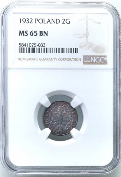 II RP 2 grosze 1932 NGC MS65 BN (2 MAX)