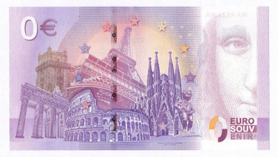Banknot 0 Euro Warszawa ciekawa numeracja st. UNC