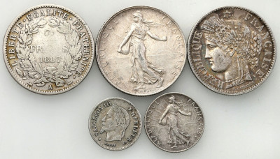 Francja monety srebrne 5 szt. st.3