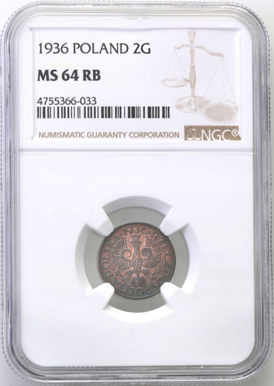 II RP 2 grosze 1936 NGC MS64 RB