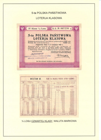 Bon 1922 5-ta Polska Państwowa Loteria Klasowa