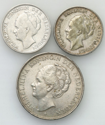Niderlandy 2 Guldeny + 2 x 1 Gulden SREBRO - 3 szt