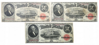 USA 2 dolary 1917 lot 3 szt. st.4