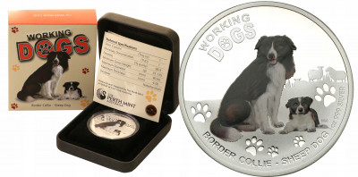 Tuvalu dolar 2011 Pies Border Collie SREBRO UNCJA