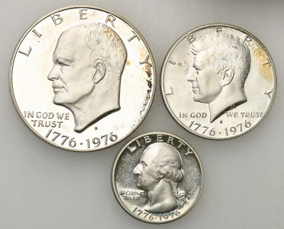 USA 1/4 + 1/2 + 1 dolar 1976 ''S'' lot 3 szt st.L-