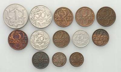 II RP zestaw monet groszowych 13 sztuk st.1/3+
