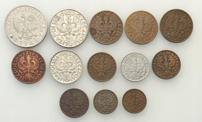 II RP zestaw monet groszowych 13 sztuk st.1/3+