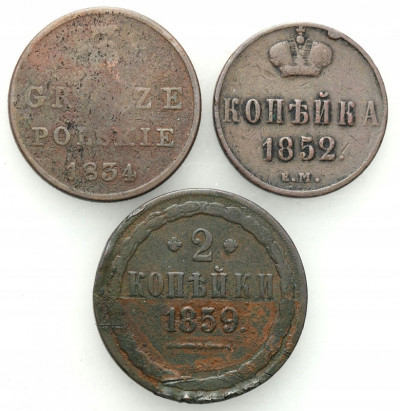 3 grosze 1834, 2 kopiejki 1859, kopiejka 1852 EM