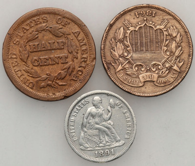 USA zestaw monet centów 1848-1891 st.3+