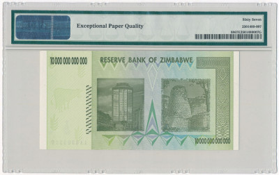 Zimbabwe banknot 10 trylionów 2008 PMG 67 EPQ