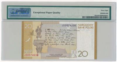 III RP banknot 20 złotych 2009 seria JS PMG 68 EPQ