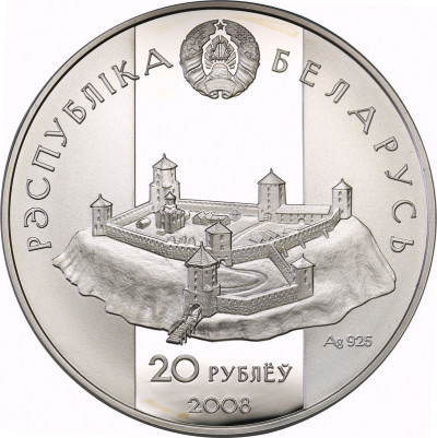 Białoruś 20 Rubli 2008 Garadzieński SREBRO UNCJA