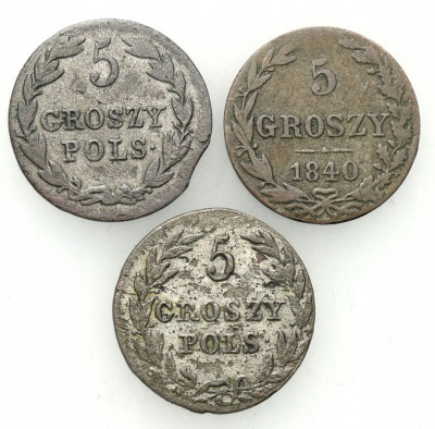 5 groszy 1816, 1831, 1840, Warszawa, 3 szt.