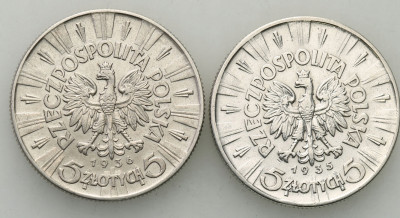 II RP 5 złotych 1935 + 1936 Piłsudski - 2 sztuki