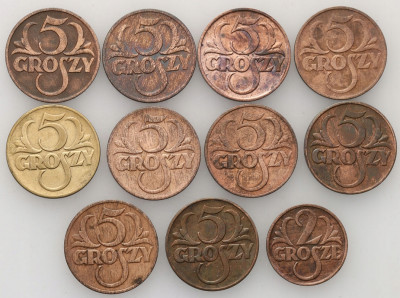 2 + 5 groszy 1923-39 - zestaw 11 szt różne st2-/3+