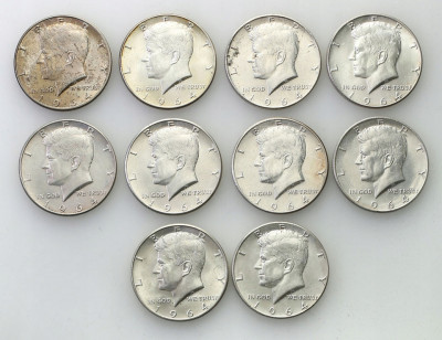 USA Kennedy 1/2 dolara 1964 SREBRO - 10 sztuk