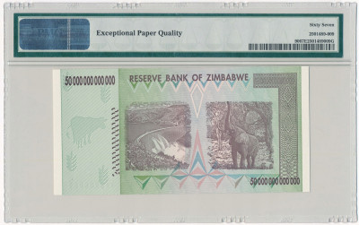 Zimbabwe banknot 50 trylionów 2008 PMG 67 EPQ