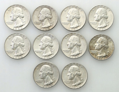 USA 25 centów (quarter dollar) SREBRO 10 sztuk