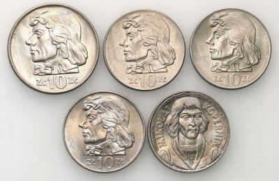 10 złotych 1966-71 Kościuszko + Kopernik 5 sztuk