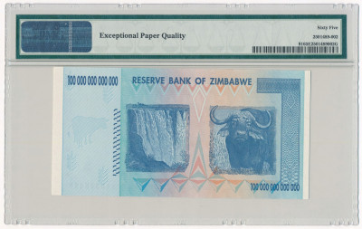 Zimbabwe banknot 100 trylionów 2008 PMG 65 EPQ