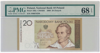 III RP banknot 20 złotych 2009 seria JS PMG 68 EPQ