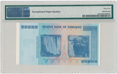 Zimbabwe banknot 100 trylionów 2008 PMG 65 EPQ